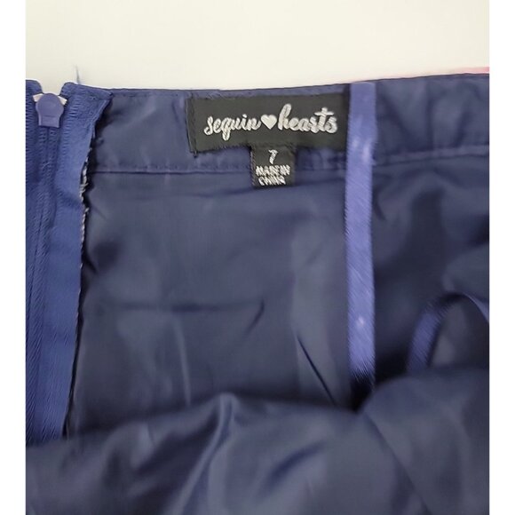 Sequin Hearts Navy Blue Bold Floral Skirt Size 7 Juniors Statement Pink Flowers - Picture 7 of 9